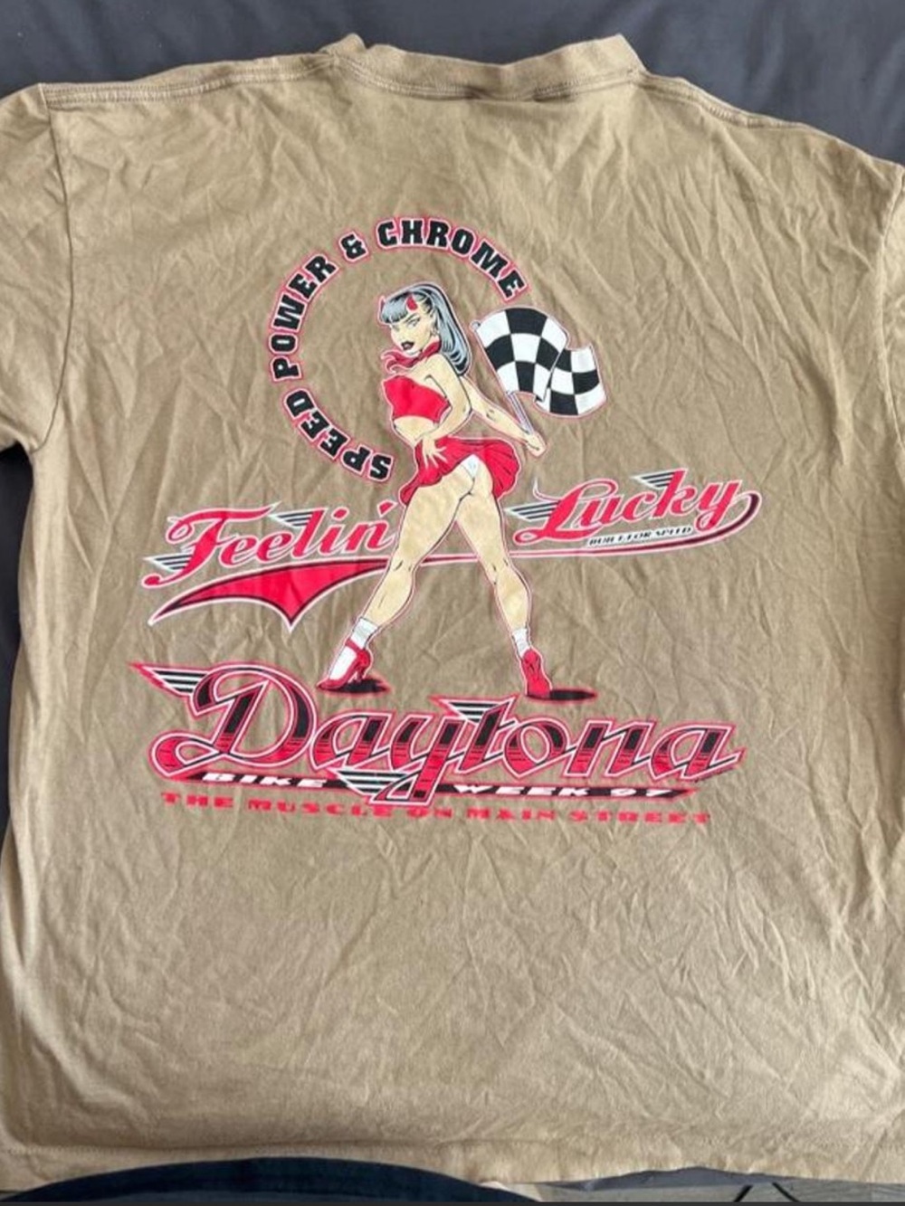 Vintage Daytona bike week ‘97 Graphic Tee - Tan with Pink Red Accents